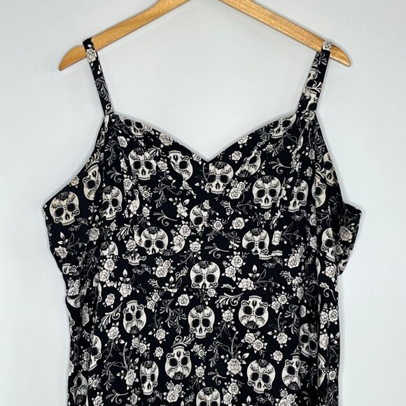 Torrid Skater Mini Dress Skull Roses Black White Cotton Blend Spaghetti Strap 20 - Picture 2 of 10